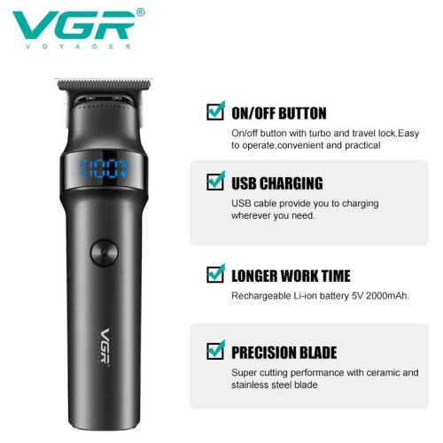 Акумуляторна універсальна машинка для стрижки VGR V-987, Професійний тример з насадками CH-65, фото 1