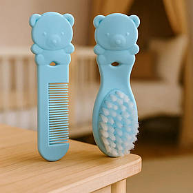 Дитячий гребінець і щітка для новонароджених для першого волосся і вичісування себорейних кірочок MegaZayka блакитний