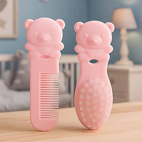 Дитячий гребінець і щітка для новонароджених для першого волосся і вичісування себорейних кірочок MegaZayka рожевий