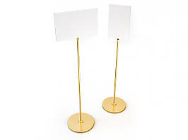 Рекламно-інформаційна стійка двостороння А4, Н=1200 мм, золото (Підставка: ДСП (круг), покриття дзеркальне