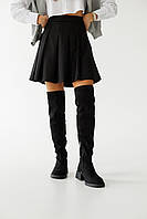 Жіночі демісезонні ботфорти чорного кольору з екозамші з байковою підкладкою