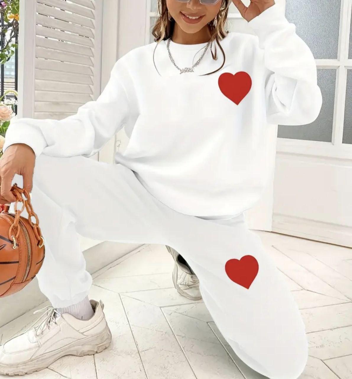 Теплий жіночий костюм з сердечками, фото 1