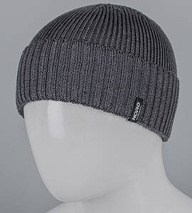 В'язана шапка "Бавовна" з відворотом (250711), Темно-сірий