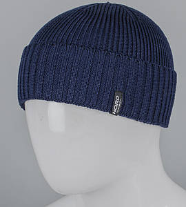 В'язана шапка "Бавовна" з відворотом (250711), Т.Синій