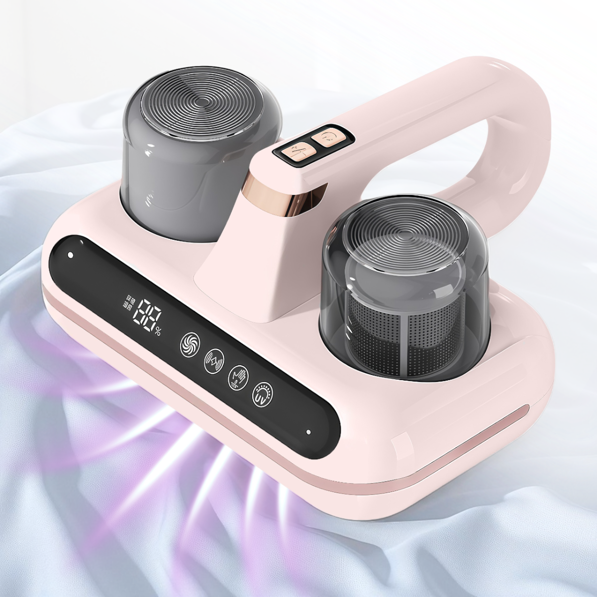 Ручний акумуляторний пилосос для матраців та килимів з УФ-стерилізацією та HEPA-фільтром Рожевий, фото 1