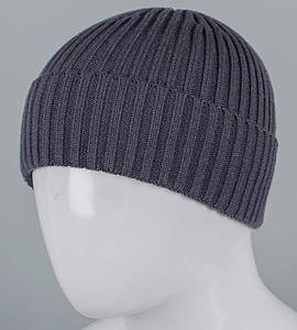 В'язана шапка "Віскоза" з відворотом (250760), Темно-сірий