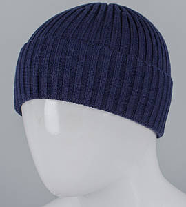 В'язана шапка "Віскоза" з відворотом (250760), Темно-синій