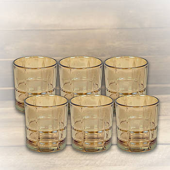 Набір тонованих склянок 6 шт на 340 мл золотого відтінку з візерунком Y2041-2 в упаковці 6 шт