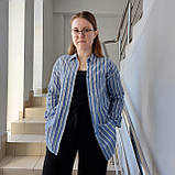 Сорочка жіноча льон полоска на гудзиках довгий рукав S блакитна, фото 2