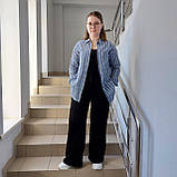 Сорочка жіноча льон полоска на гудзиках довгий рукав S блакитна, фото 3