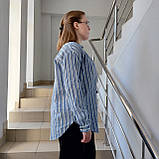 Сорочка жіноча льон полоска на гудзиках довгий рукав S блакитна, фото 4