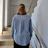 Сорочка жіноча льон полоска на гудзиках довгий рукав S блакитна, фото 6