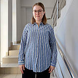 Сорочка жіноча льон полоска на гудзиках довгий рукав S блакитна, фото 5