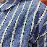 Сорочка жіноча льон полоска на гудзиках довгий рукав S блакитна, фото 7