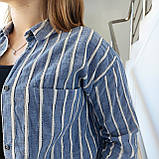 Сорочка жіноча льон полоска на гудзиках довгий рукав S блакитна, фото 8