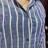 Сорочка жіноча льон полоска на гудзиках довгий рукав S блакитна, фото 9