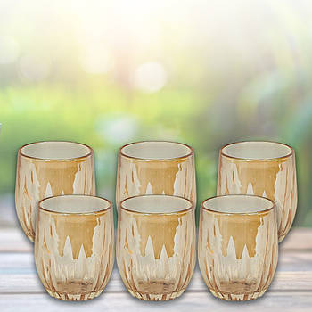 Скляні великі склянки 6 шт на 320 мл з рельєфним візерунком та золотистого кольору DSKB502-1D в упаковці 6 шт