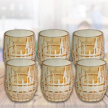 Склянки 6 шт із тонованого золотистого скла на 320 мл із візерунком у сітку DSKB502-1B в упаковці 6 шт