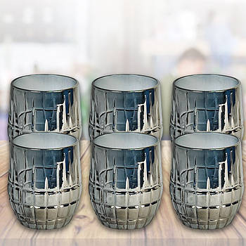 Набір склянок 6 шт з тонованого чорного скла на 320 мл з візерунком у сітку DSKB502-1B в упаковці 6 шт