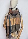 Шарф палантин зимовий кашеміровий у клітку Мішель коричневий 185х65 см