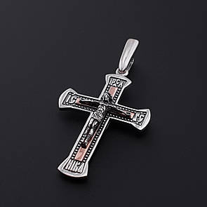 Срібний хрестик чоловічий. Спаси Збережи. Срібний хрестик з золотими пластинами