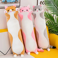 Кот батон 110 см, мягкая плюшевая игрушка, цвета: розовый, серый, оранжевый
