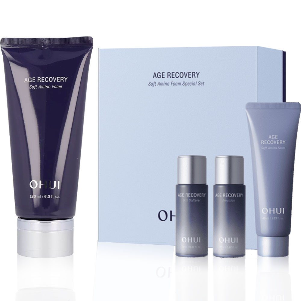 Гіпоалергенна антивікова пінка з колагеном та маточним молочком в наборі O HUI Age Recovery Soft Amino Foam Set, фото 1