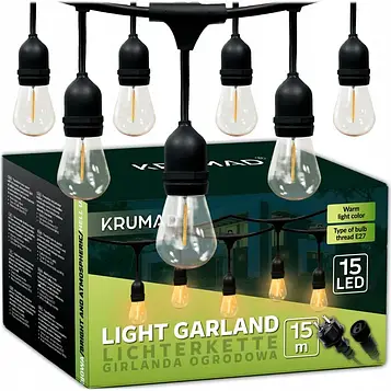 Світлодіодна садова гірлянда KRUMAD 15 м, 15 лампочок KMDW7 E27