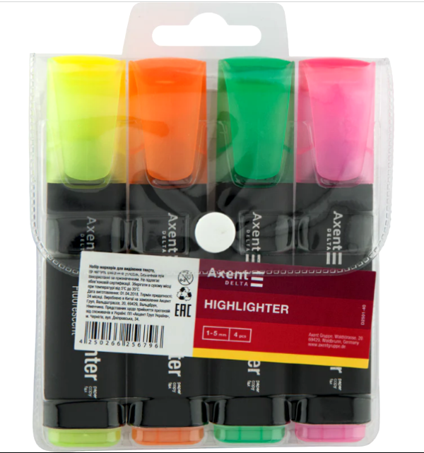 Маркер текстовий, набір 4 кольори, Delta Highlighter D2501-40, фото 1