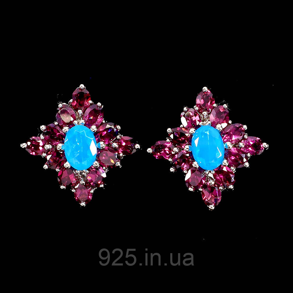 Сережки. Натуральний опал і гранат родоліт. Срібло 925., фото 1