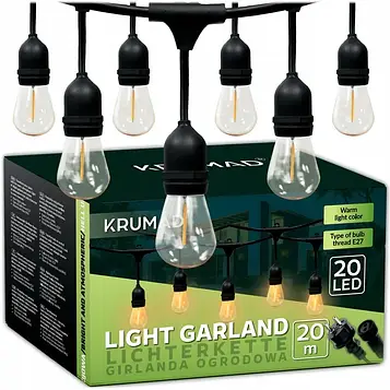 Світлодіодна садова гірлянда KRUMAD 20 м, 20 лампочок KMDW6 E27