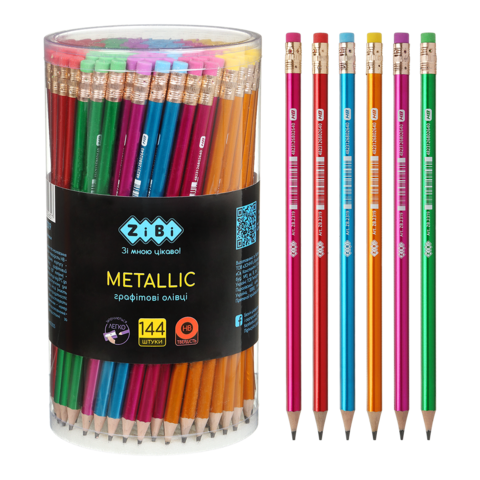 Олівець ZB.2319 НВ з гумкою METALLIC, пластиковий (144), фото 1