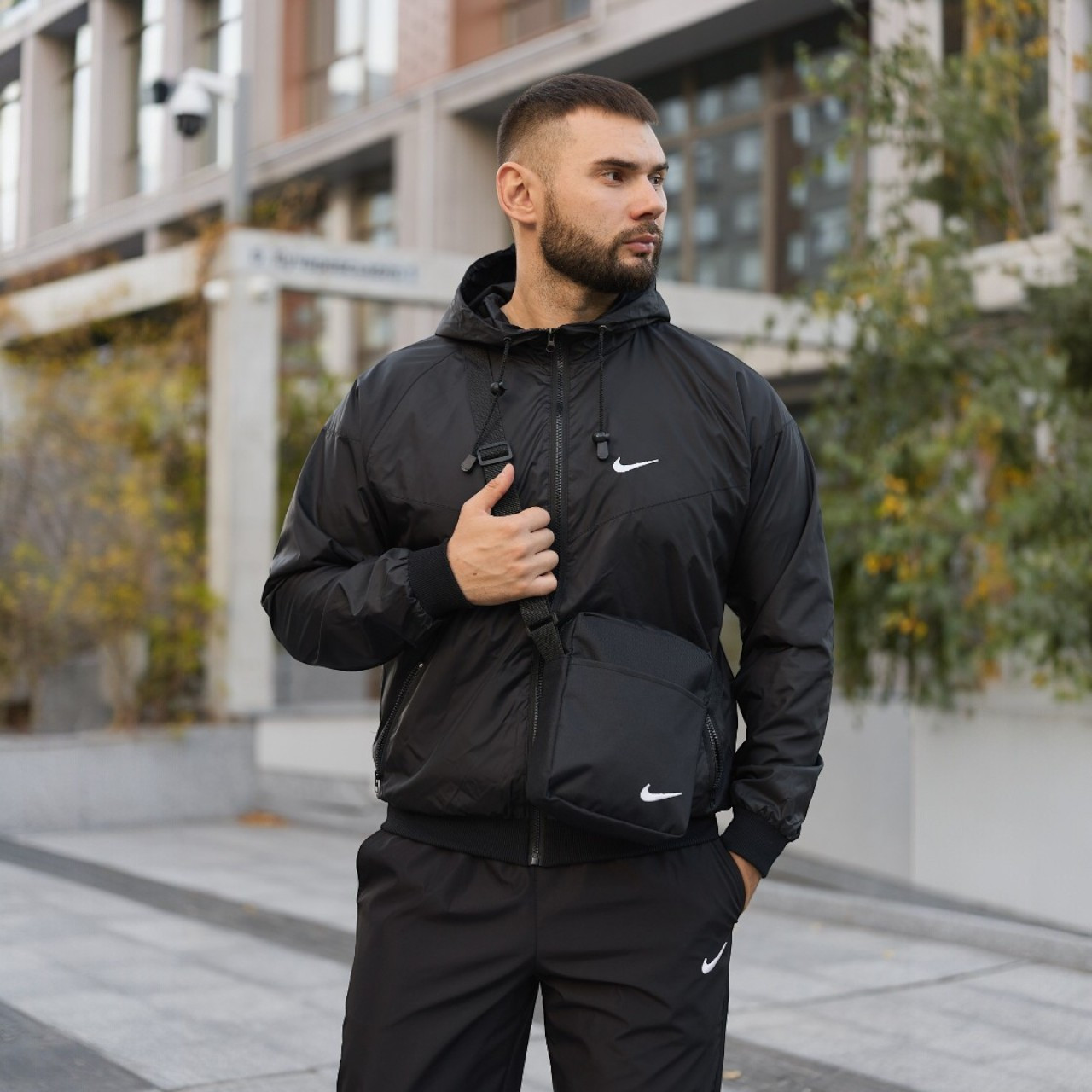 Спортивний костюм чоловічий Nike плащівка чорний демісезонний модний весна осінь для прогулянок, фото 1