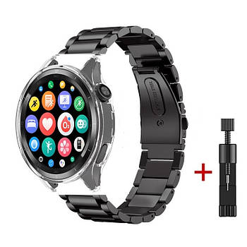 Комплект для годинника Xiaomi Watch S4 (прозорий бампер + чорний ремінець Rolex design 22 мм)