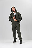 Зимовий чоловічий спортивний костюм великого розміру стильний на блискавці із тринитки на флісі колір хакі Moor-p