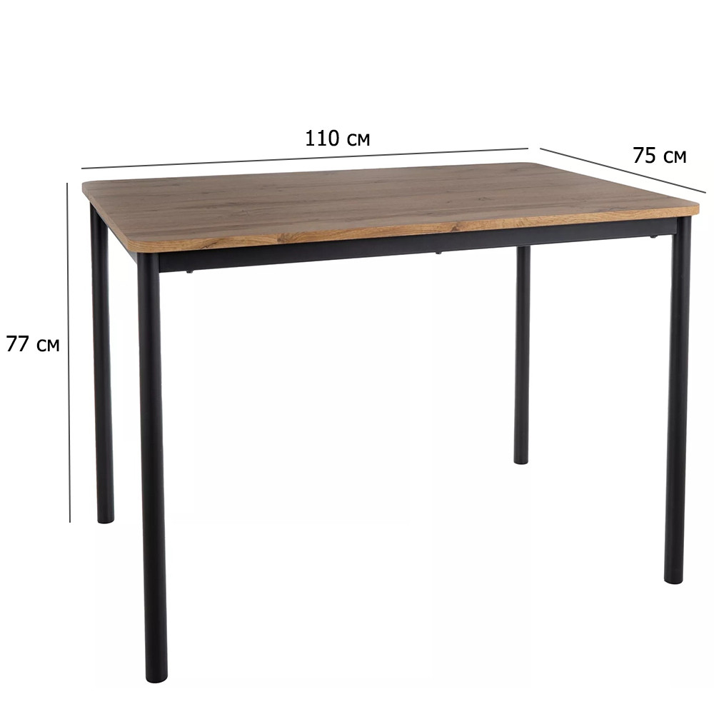 Кухонний стіл City 110х75 см дуб артисан на чорних металевих ніжках у стилі мінімалізм, фото 1