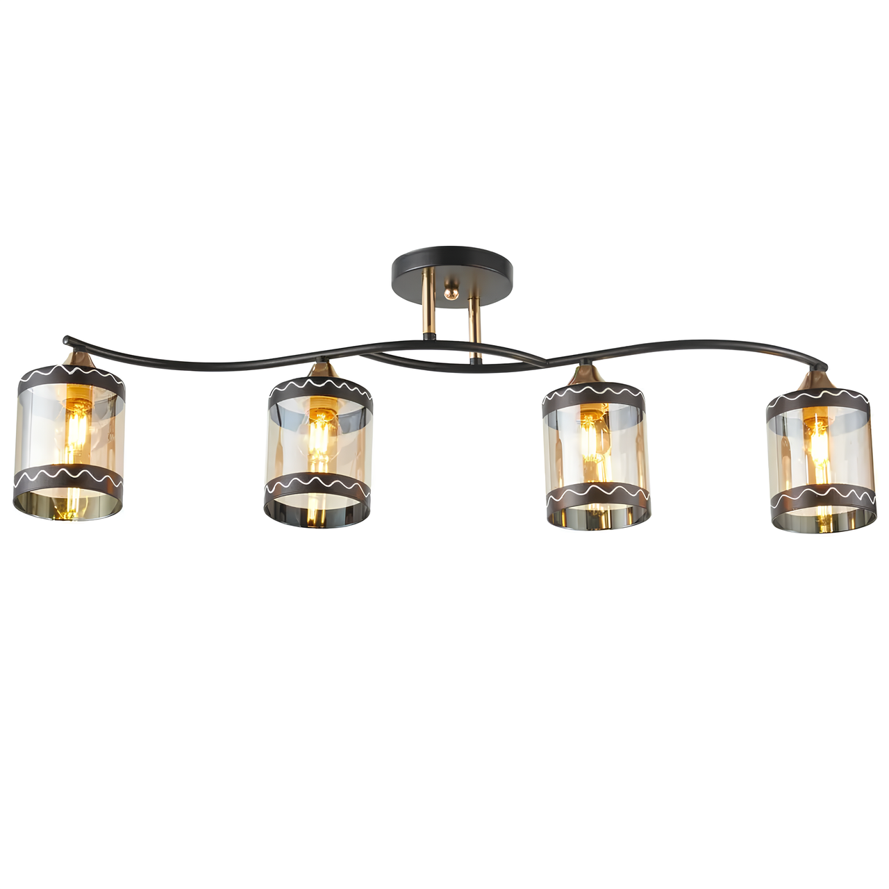 Люстра стельова на 4 плафони з декоративним візерунком під лампи Е27 корпус чорний/золото Interees 6380-4