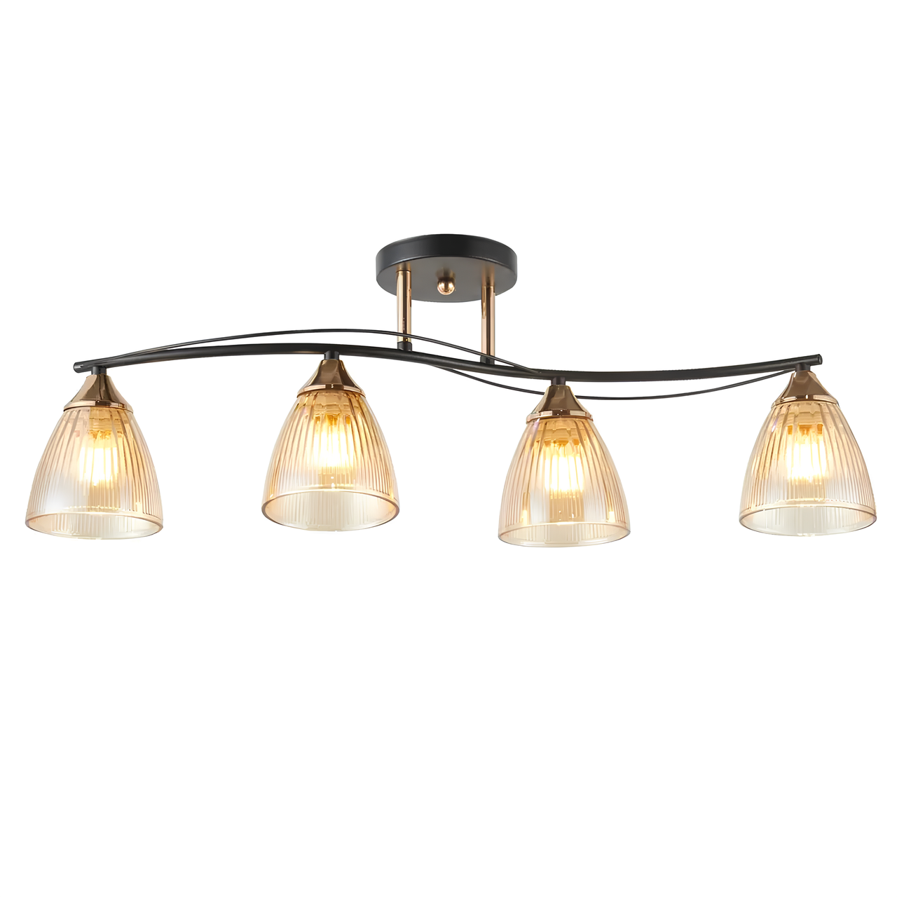 Люстра стельова з чотирма скляними плафонами під лампу Е27 в чорно-золотистому кольорі Interees 6377-4