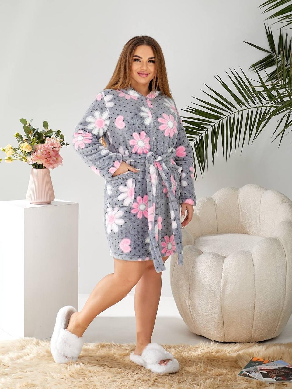 Махровий жіночий халат на блискавці великі soft, фото 1