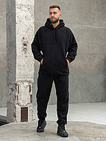 Чоловічий флісовий костюм чорний із капюшоном, спортивний теплий костюм чоловічий