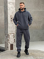 Чоловічий флісовий костюм сірий із капюшоном, теплий спортивний костюм чоловічий