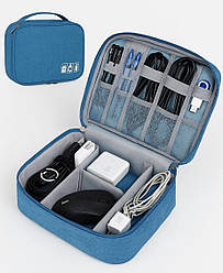 Органайзер для проводів та аксесуарів, сумка для зберігання зарядних пристроїв та кабелів, дорожній кейс 24х10×18 блакитний
