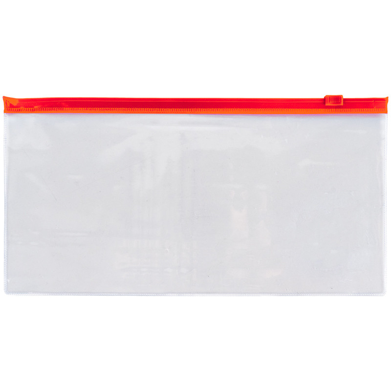 Папка на блискавці DL, zip lock пластикова прозора з червоною застібкою 1409-24