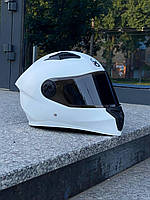 Мотошлем AXK белый интеграл М L XL XXL с тонированным визором и встроенными очками