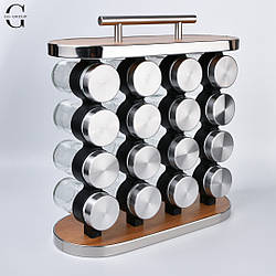 Набір для спецій EB-18006 Підставка для приправ 16 відсіків, скляні баночки, нержавіюча сталь.
