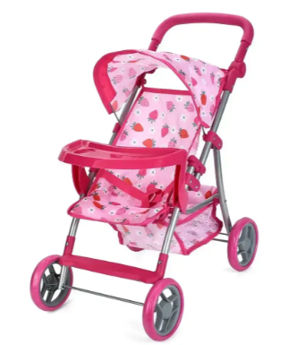 Іграшкова коляска Melogo 9366 T/018 для ляльок і пупсів, «Полуничка»