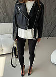 Жіноча укорочена шкіряна чорна куртка косуха, фото 3