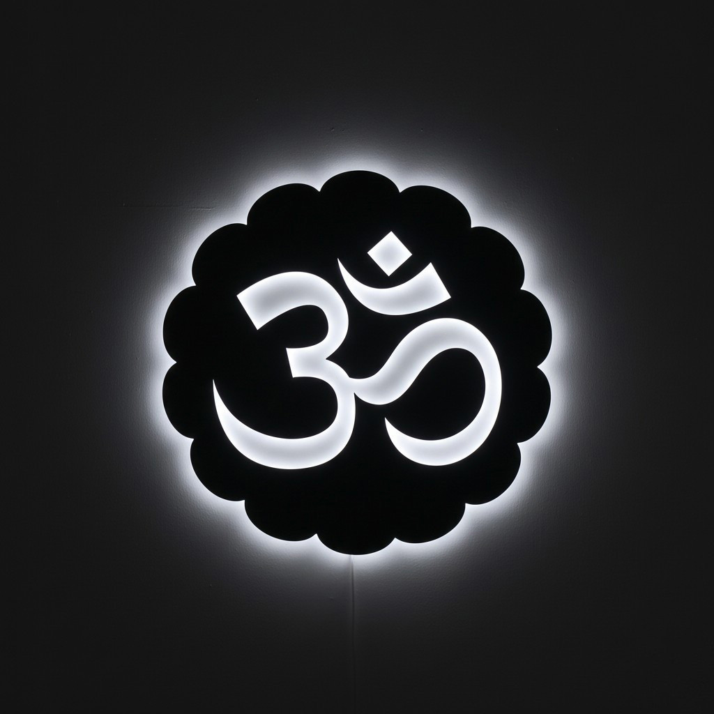 Панно декоративне картина на стіну Знак Ом круглий LED підсвітка 400х400 acr-p000248