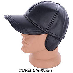 Чоловіча чорна кепка на флісі "Шкірозамінник" Розмір: 56- 60 (17131)