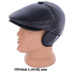 Чоловіча чорна кепка п'ятиклинка з флісом "Кожзам" Розмір: 56- 60 (17132)